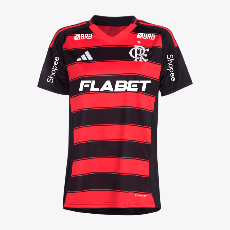 Camisa Feminina Flamengo 25/26 Home Adidas Torcedor Com Patrocínios - Vermelha - Rezenha 10 FC