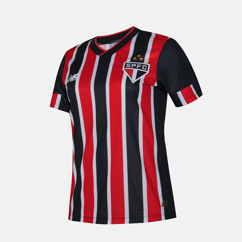 Camisa São Paulo Away 24/25 Torcedor New Balance Feminina - Vermelho e Preto - Rezenha 10 FC