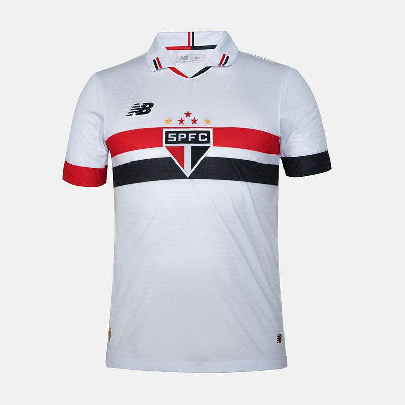 Camisa São Paulo Home 24/25 Torcedor New Balance Masculina - Branco e Vermelho - Rezenha 10 FC