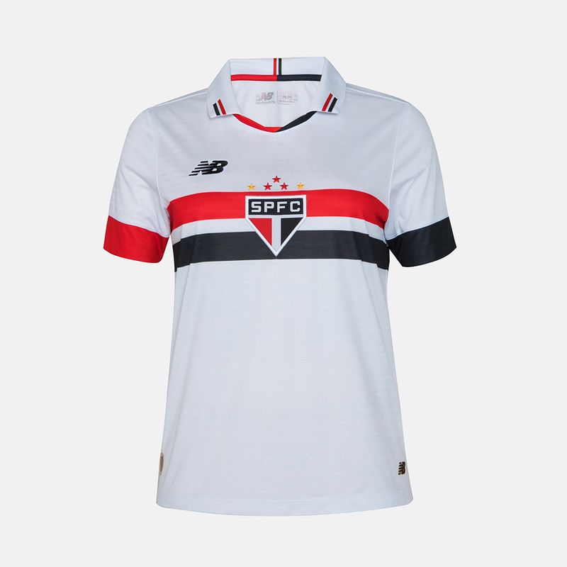 Camisa São Paulo Home 24/25 Torcedor New Balance Feminina - Branco e Vermelho - Rezenha 10 FC