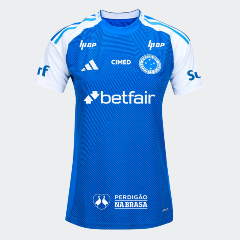 Camisa Feminina Cruzeiro 25/26 Home Adidas Torcedor Com Patrocínios - Azul - Rezenha 10 FC