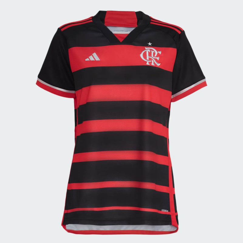 Camisa Flamengo Home 24/25 Torcedor Adidas Feminina - Vermelho e Preto - Rezenha 10 FC