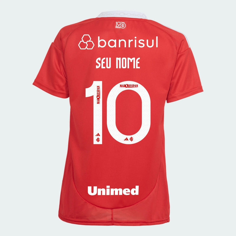 Camisa Feminina Internacional 25/26 Home Adidas Torcedor Com Patrocínios - Vermelha - Rezenha 10 FC