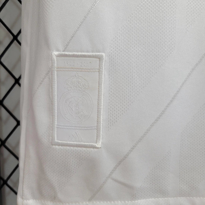 Camisa Retrô Real Madrid I Home Adidas 2017/18  Manga Longa Masculino Branco - Rezenha 10 FC