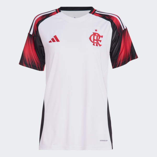 Camisa Feminina Flamengo 25/26 Away Adidas Torcedor - Branca e Vermelha - Rezenha 10 FC