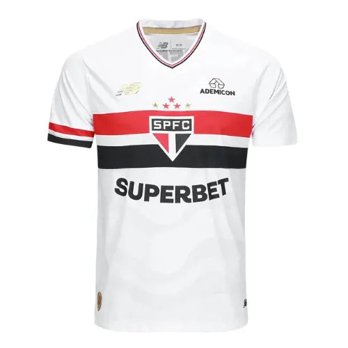 Camisa São Paulo Home Masculina 25/26 Torcedor New Balance Masculina - Branco e Vermelho - Rezenha 10 FC