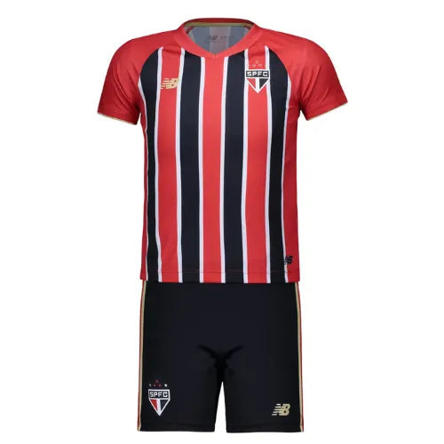 Conjunto Infantil São Paulo 25/26 Away New Balance - Vermelho e Preto - Rezenha 10 FC