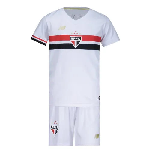 Conjunto Infantil São Paulo 25/26 Home New Balance - Vermelho e Branco - Rezenha 10 FC