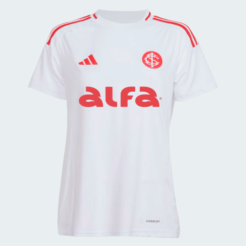 Camisa Feminina Internacional 25/26 Away Adidas Torcedor Com Patrocínios - Branca - Rezenha 10 FC