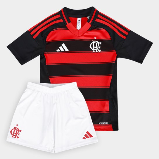Conjunto Infantil Flamengo 25/26 Home Adidas - Vermelho e Preto - Rezenha 10 FC