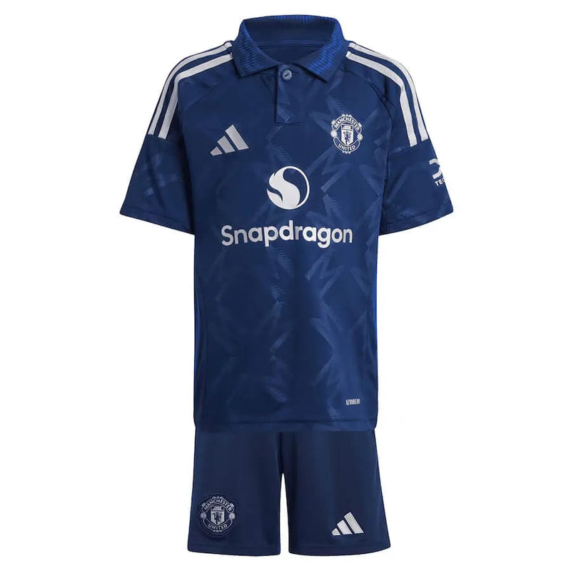 Conjunto Infantil Manchester United 25/26 Away Adidas - Azul - Rezenha 10 FC