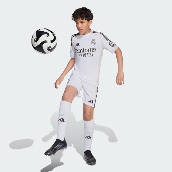 Conjunto Infantil Real Madrid 25/26 Home Adidas - Branco - Rezenha 10 FC