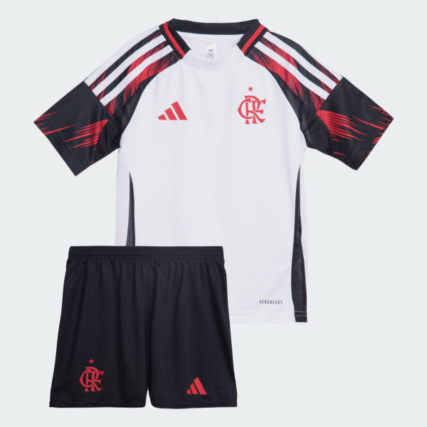 Conjunto Infantil Flamengo 25/26 Away Adidas - Branco e Vermleho - Rezenha 10 FC