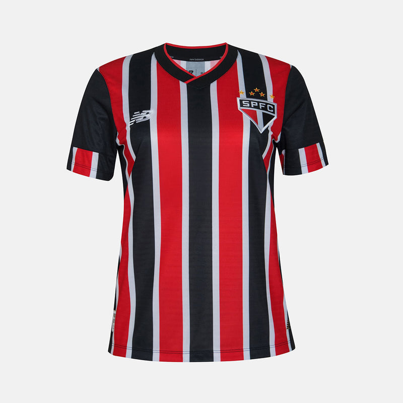 Camisa São Paulo Away 24/25 Torcedor New Balance Feminina - Vermelho e Preto - Rezenha 10 FC