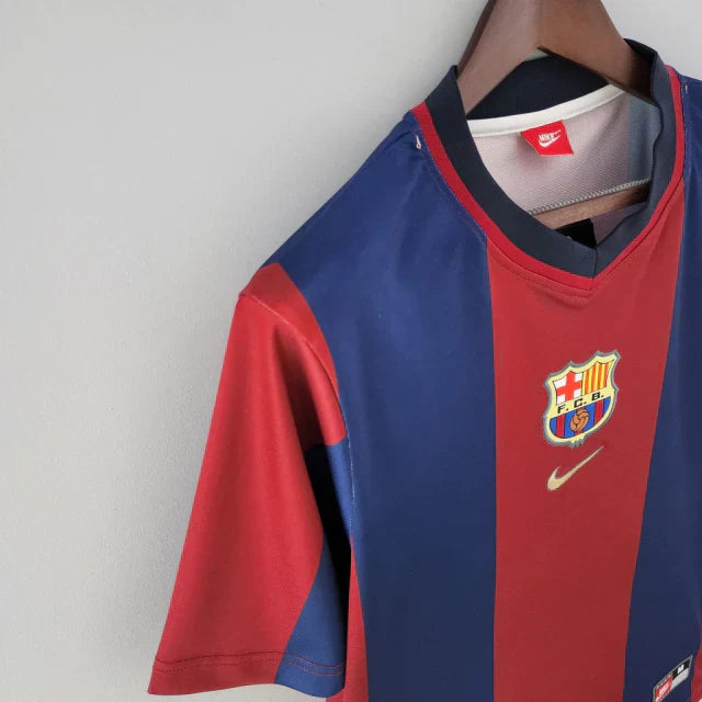 Camisa Retrô Barcelona Home Nike 1998/99 Masculino - Azul e Grená - Rezenha 10 FC