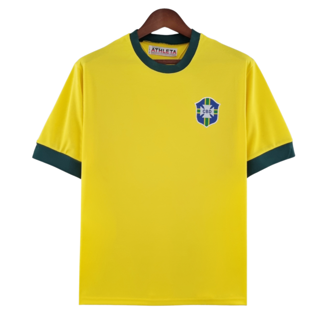 Camisa Retrô 1970 Seleção Brasileira I Masculina - Amarelo e Verde - Rezenha 10 FC