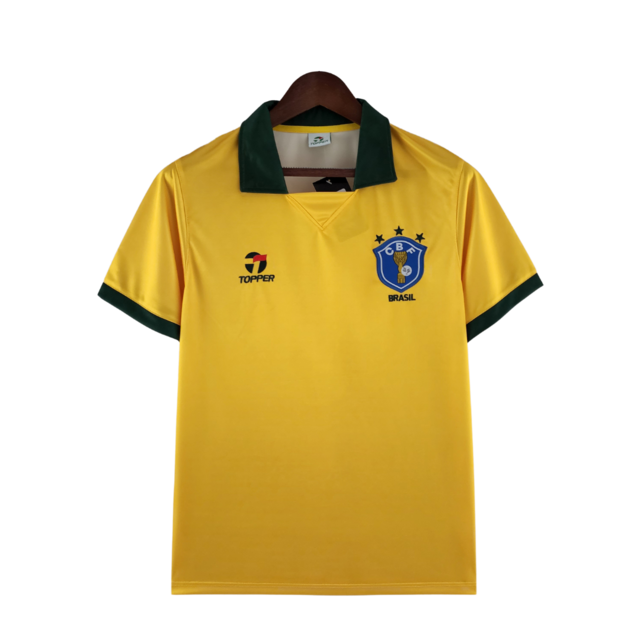 Camisa Retrô 1988 Seleção Brasileira I Masculina - Amarelo e Verde - Rezenha 10 FC