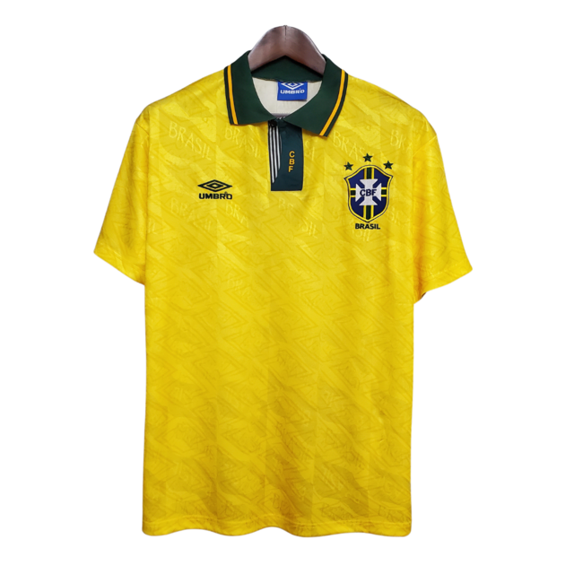 Camisa Retrô Seleção Brasileira I Umbro 1991/93 Masculino Amarelo - Rezenha 10 FC