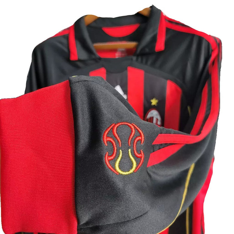Camisa Retrô Milan I Home Adidas 2006/07 Masculino Manga Longa Vermelho e Preto - Rezenha 10 FC