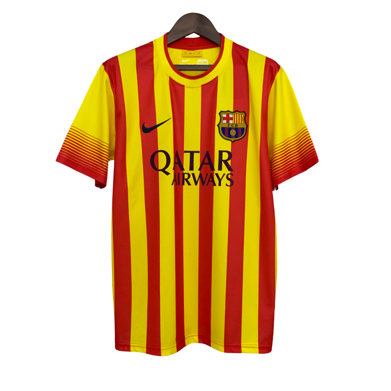 Camisa Retrô Barcelona Away 2013/14 Nike Masculino - Amarelo e Vermelho - Rezenha 10 FC
