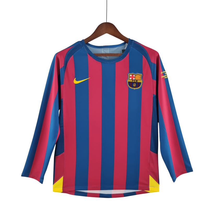 Camisa Retro Barcelona 05/06 Manga Longa Home - Grená - Rezenha 10 FC