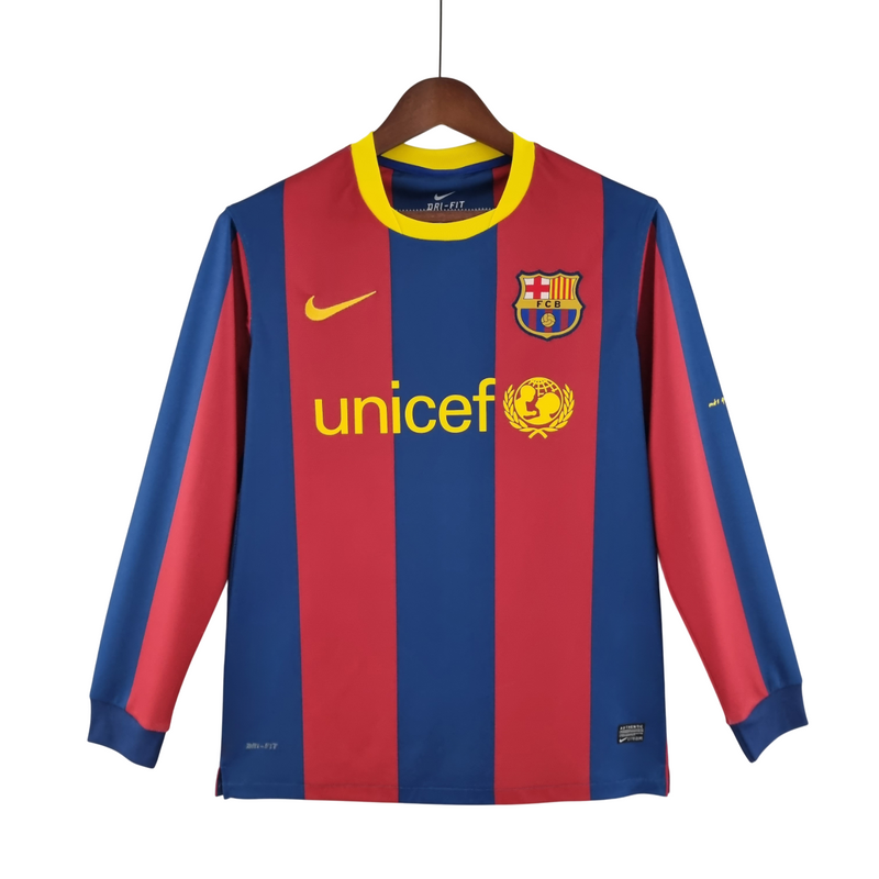 Camisa Retro Barcelona 05/06 Manga Longa 10/11 UEFA Champions League Home - Grená, Azul e Vermelha - Rezenha 10 FC
