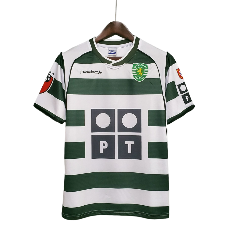 Camisa Retrô Sporting Portugal Home Reebok 2002/03 Masculino Verde e Branco - Rezenha 10 FC