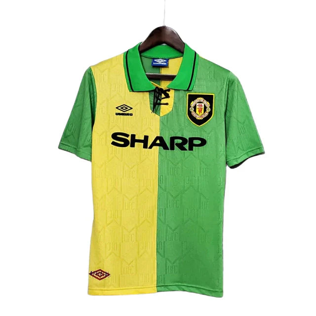 Camisa Manchester United Retrô 1992/1994 Verde e Amarela - Umbro - Rezenha 10 FC