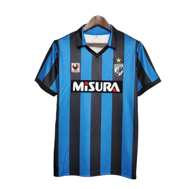 Camisa Inter de Milão Retrô 1988/1990 Azul e Preta - Uhisport - Rezenha 10 FC
