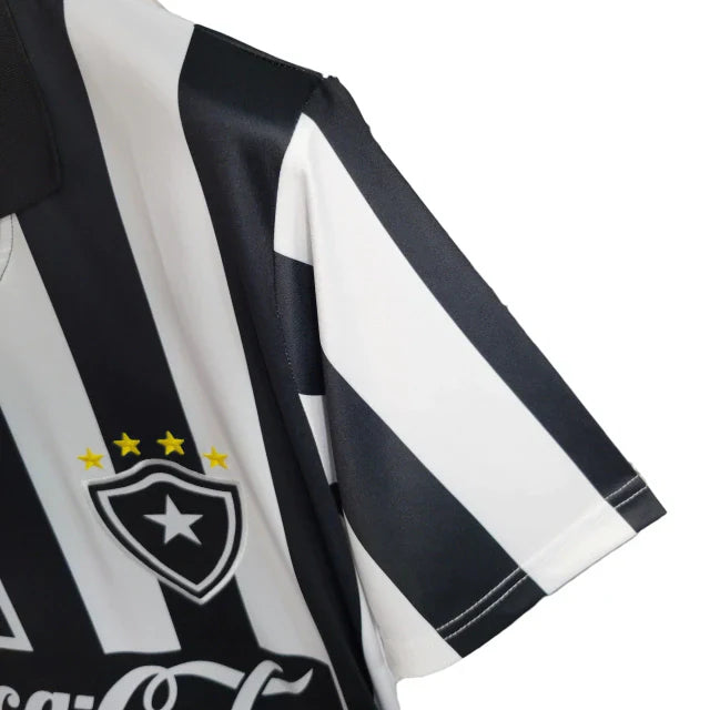 Camisa Botafogo I Retrô 1997 Torcedor Masculina - Branca com listras pretas com patrocínio da Coca Cola - Rezenha 10 FC