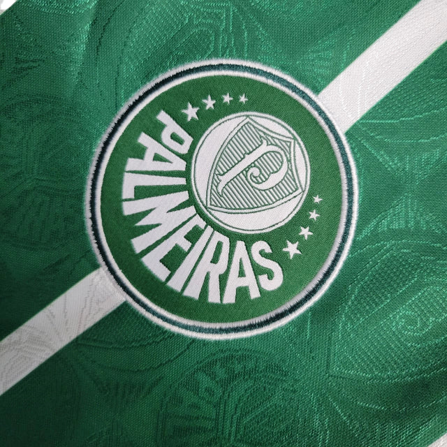 Camisa Palmeiras Retrô I 1993 Torcedor Masculina - Verde com listras em branco - Rezenha 10 FC