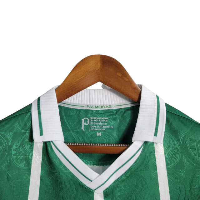 Camisa Palmeiras Retrô I 1993 Torcedor manga longa - Verde com listras em branco - Rezenha 10 FC