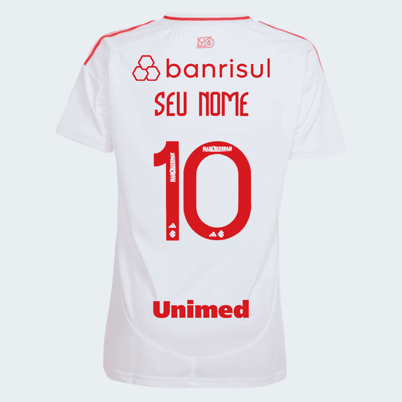 Camisa Feminina Internacional 25/26 Away Adidas Torcedor Com Patrocínios - Branca - Rezenha 10 FC